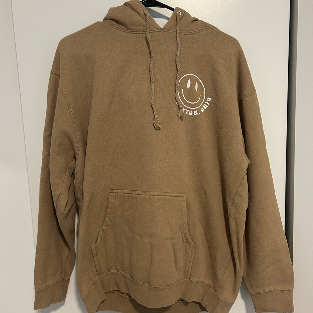 “Dayton, Ohio is my happy place” beige smiley hoodie. Size Large.
